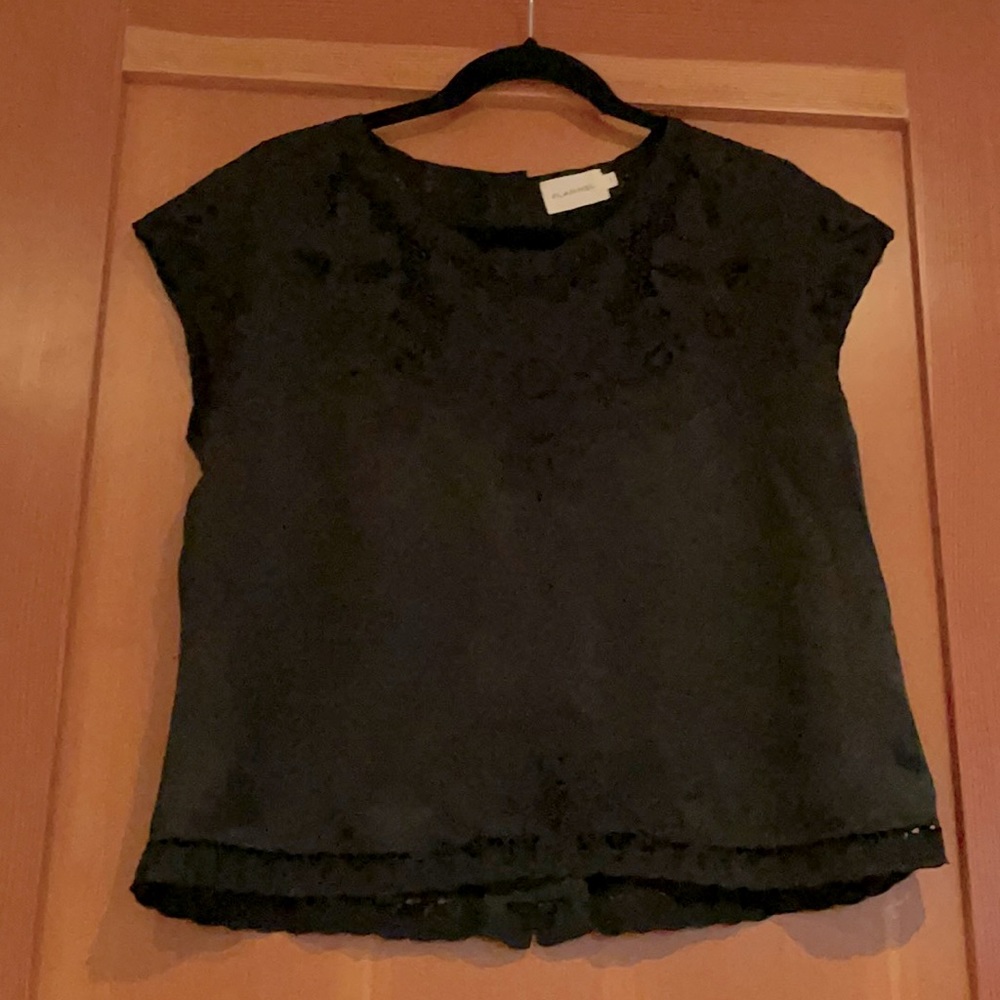 Silk crop top top with embroidered flowers